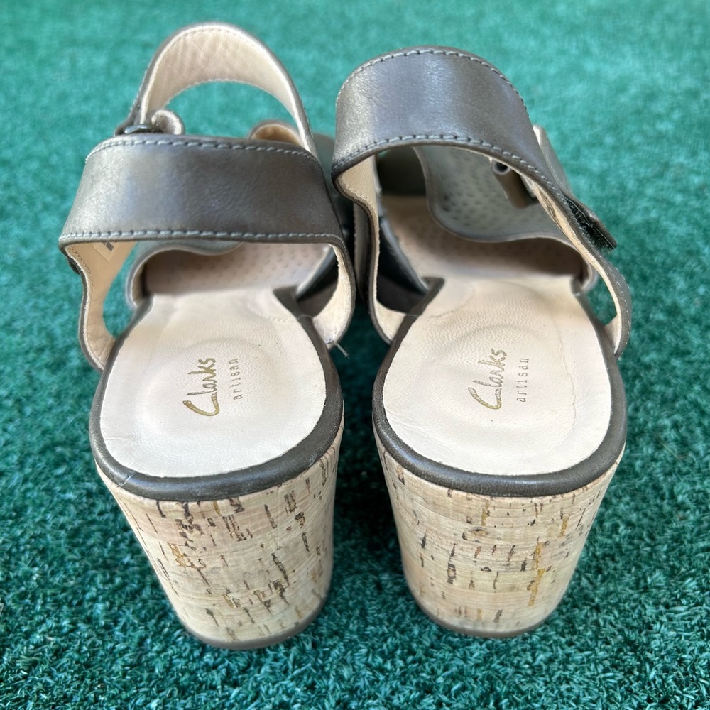 Clarks Artisan Maritsa Nila Leather Cork Wedge Platform Sandal Leather Green 8.5 - Picture 6 of 13